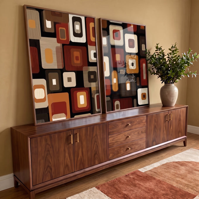 Quadro Decorativo Geometria Vibrante em ambiente decorado - quadros decorativos para sala