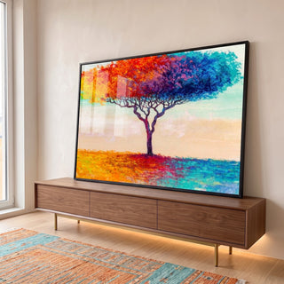 Quadro Decorativo: Árvore Colorida - Energia e Vida em ambiente decorado - quadros decorativos para sala