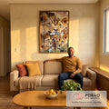 Quadro Decorativo Elegante com Família de Leão - 4 Filhotes em Canvas Premium em sala de estar moderna - quadros decorativos para sala