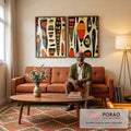 Quadro Decorativo Abstrato African Inspired - Amarelo e Laranja Vibrante em sala de estar moderna - quadros decorativos para sala