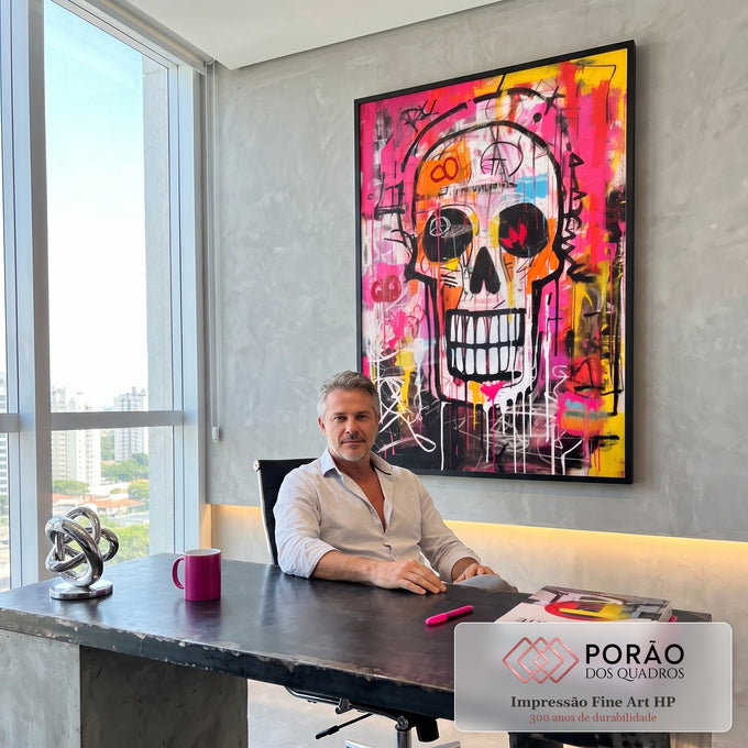 Quadro Decorativo Caveira Urban - Inspire Audácia em escritorio moderno - quadros decorativos para sala