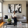 Quadro Decorativo Dualidade em Preto e Branco em sala de estar moderna - quadros decorativos para sala