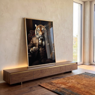 Quadro Decorativo Tigre Executivo - Arte Sofisticada para Ambientes Elegantes em ambiente decorado - quadros decorativos para sala