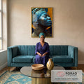 Quadro Decorativo Elegância Azul Feminino Abstrato em sala de estar moderna - quadros decorativos para sala