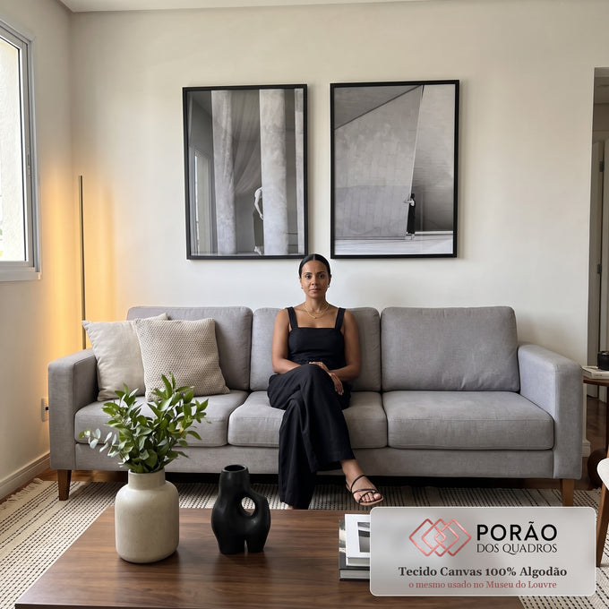 Quadro Decorativo: Essência Urbana em Preto e Branco em sala de estar moderna - quadros decorativos para sala
