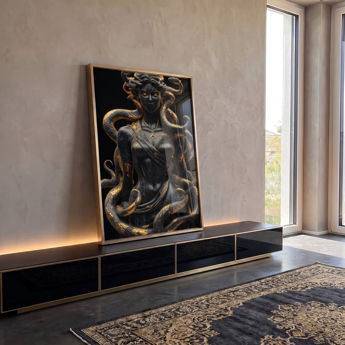 Quadro Decorativo Medusa A Perversidade e Magnitude da Beleza em ambiente decorado - quadros decorativos para sala
