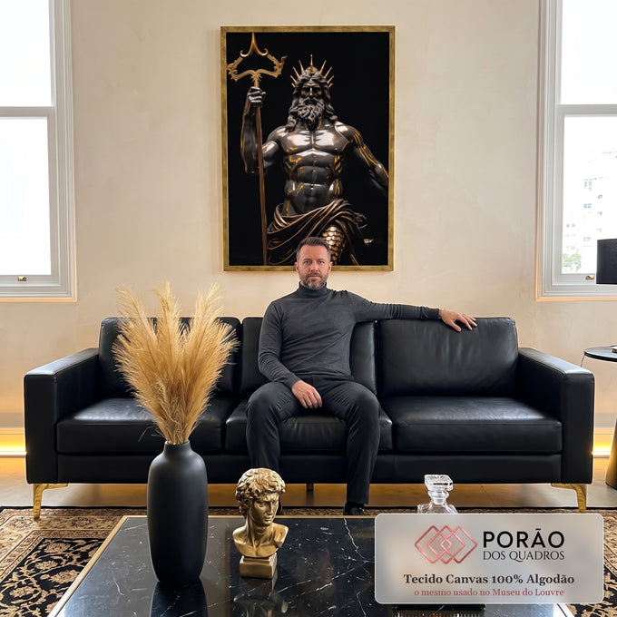 Quadro Decorativo Poseidon com Tridente - Arte Luxuosa para Sua Casa em sala de estar moderna - quadros decorativos para sala