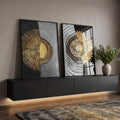Quadro Decorativo: Elegância Solar em Preto e Dourado em ambiente decorado - quadros decorativos para sala