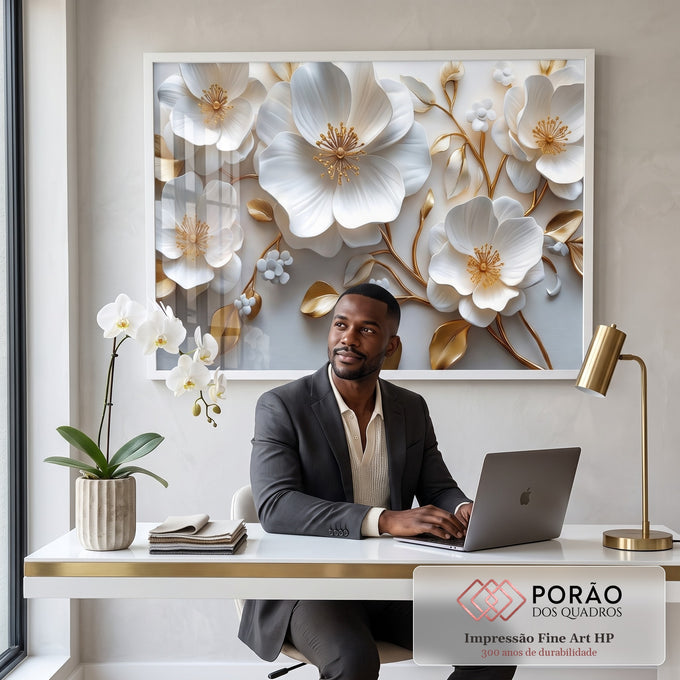 Quadro Decorativo Floral Sereno em escritorio moderno - quadros decorativos para sala
