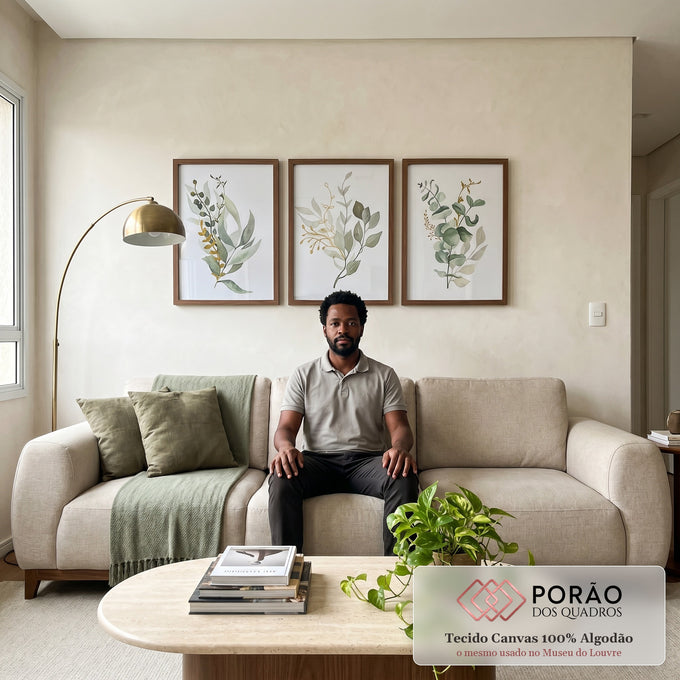 Quadro Decorativo Folhas de Eucalipto: Inspire-se na Natureza em sala de estar moderna - quadros decorativos para sala