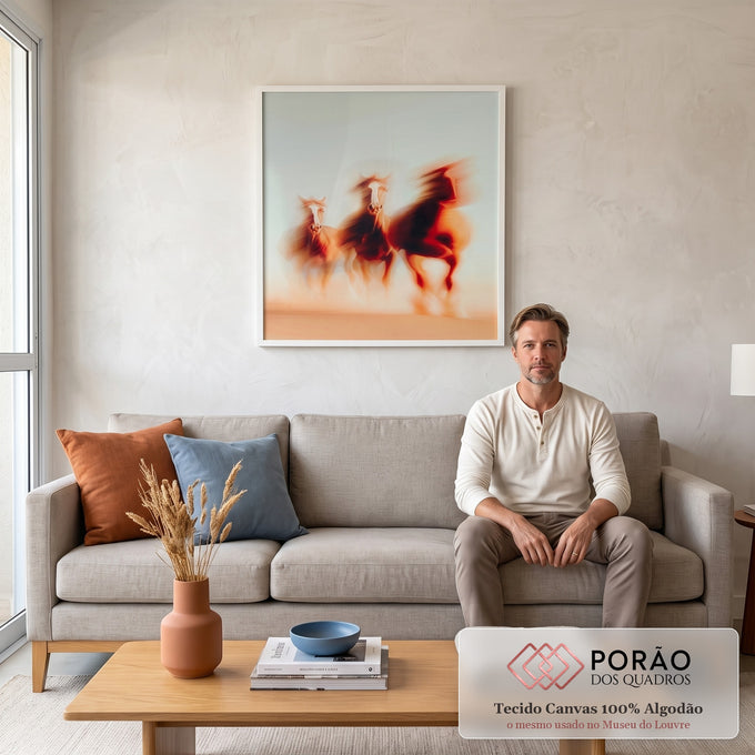 Quadro Decorativo Cavalo em Movimento em sala de estar moderna - quadros decorativos para sala