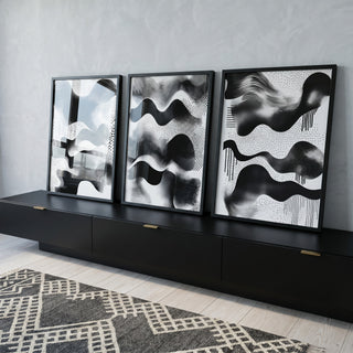 Quadro Decorativo Abstração Geométrica em Preto e Branco em ambiente decorado - quadros decorativos para sala