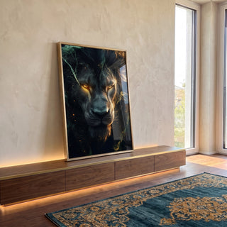 Quadro Decorativo Leão Radiante - Força e Beleza para Sua Casa em ambiente decorado - quadros decorativos para sala