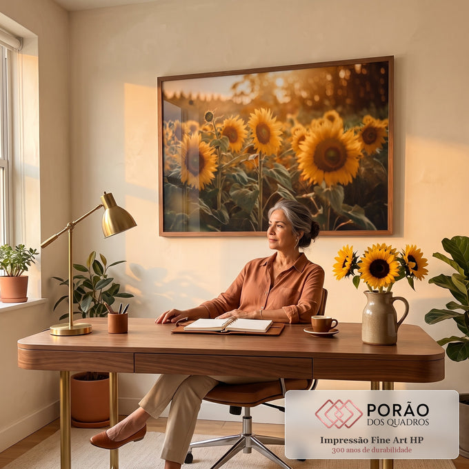 Quadro Decorativo Girassol: Brilho Solar Intenso em escritorio moderno - quadros decorativos para sala