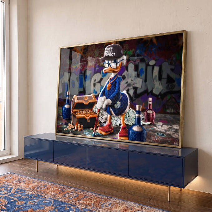 Quadro Decorativo Luxo do Pato Magnata - Elegância Irreverente em ambiente decorado - quadros decorativos para sala