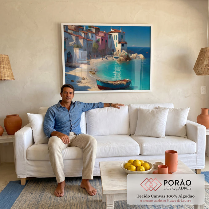 Quadro Decorativo Serenidade na Costa Mar em sala de estar moderna - quadros decorativos para sala