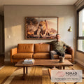Quadro Decorativo Majestoso Leão e Filhote: Amor Familiar em sala de estar moderna - quadros decorativos para sala
