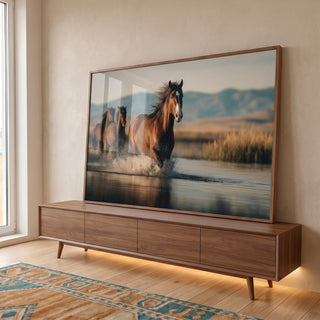 Quadro Decorativo: Cavalos Liberdade em Movimento em ambiente decorado - quadros decorativos para sala