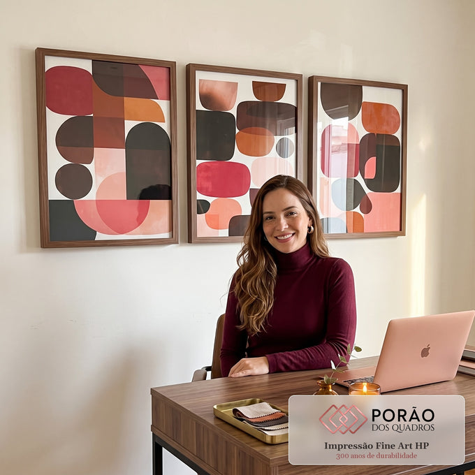Quadro Decorativo Três Painéis Abstrato em escritorio moderno - quadros decorativos para sala