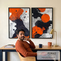 Quadro Decorativo Abstrato com Tons de Laranja, Preto e Branco em escritorio moderno - quadros decorativos para sala