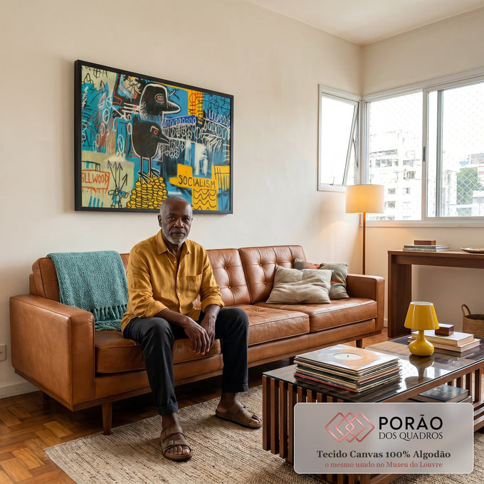 Quadro Decorativo Socialismo e Riqueza em sala de estar moderna - quadros decorativos para sala
