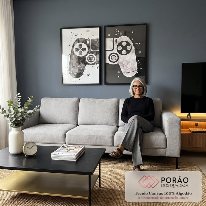Quadro Decorativo Gamers em Ação: Exclusividade Visual em sala de estar moderna - quadros decorativos para sala