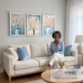 Quadro Decorativo Serenidade Azul Pastel: Flores e Árvores em sala de estar moderna - quadros decorativos para sala