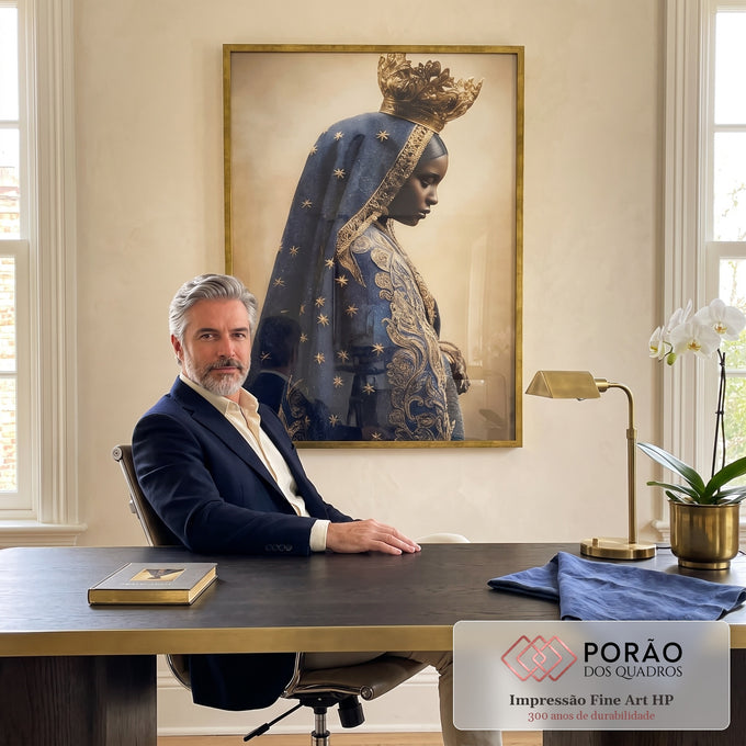 Quadro Decorativo Realeza Azul e Dourado em escritorio moderno - quadros decorativos para sala