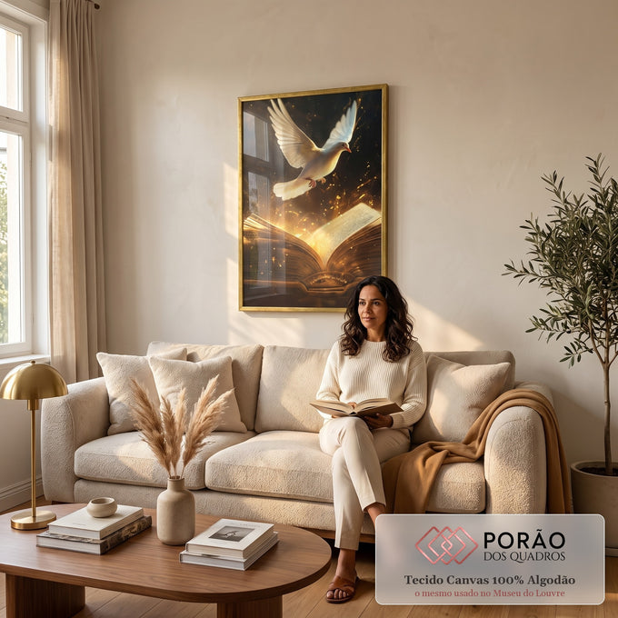 Quadro Decorativo O Segredo da Paz em sala de estar moderna - quadros decorativos para sala