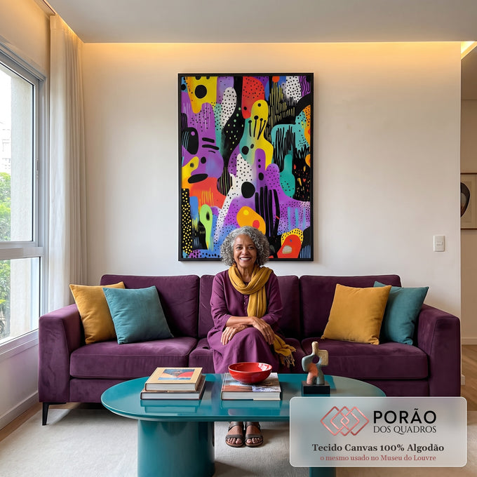 Quadro Decorativo Abstrato Urbano em sala de estar moderna - quadros decorativos para sala