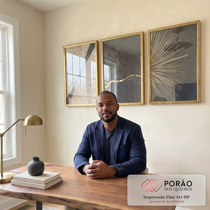 Quadro Decorativo Deslumbre Dourado Luxo e Sofisticação em escritorio moderno - quadros decorativos para sala