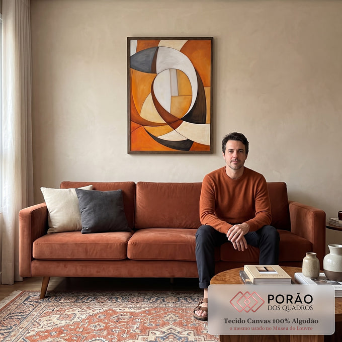 Quadro Decorativo Boho Arte Geométrica em Tons Quentes em sala de estar moderna - quadros decorativos para sala