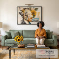 Quadro Decorativo - Retrato Vibrante em Colagem em sala de estar moderna - quadros decorativos para sala