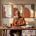 Quadro Decorativo Harmonia Geométrica: Elegância em Tons Neutros em escritorio moderno - quadros decorativos para sala