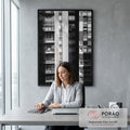 Quadro Decorativo Minimalista em Preto e Branco com Fachada Urbana em escritorio moderno - quadros decorativos para sala
