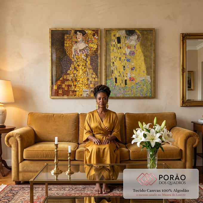 Quadro Decorativo: Luxo de Gustav Klimt em Sua Pureza em sala de estar moderna - quadros decorativos para sala