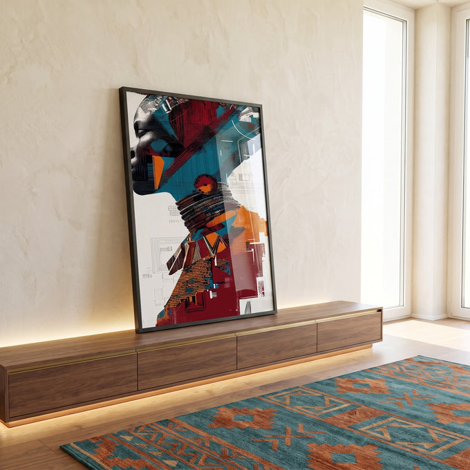 Quadro Decorativo Silhueta Feminina Vibrante em ambiente decorado - quadros decorativos para sala