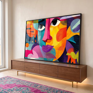 Quadro Decorativo - Retrato Abstrato da Emoção Vibrante em ambiente decorado - quadros decorativos para sala