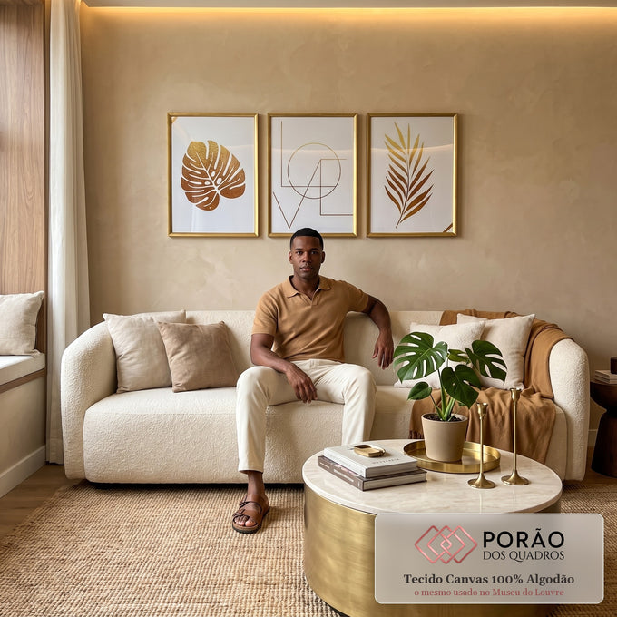 Quadro Decorativo: Sinfonia Dourada - Elegância e Harmonia em sala de estar moderna - quadros decorativos para sala
