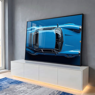 Quadro Decorativo Carro Esportivo em Azul Vibrante - Elegância e Velocidade em ambiente decorado - quadros decorativos para sala