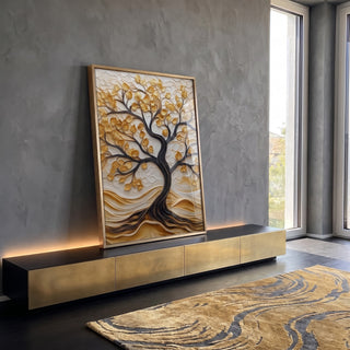 Quadro Decorativo Árvore da Vida Resplandecente Símbolo de Esperança em ambiente decorado - quadros decorativos para sala