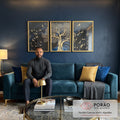 Quadro Decorativo Árvore Dourada: Inspiração e Harmonia em sala de estar moderna - quadros decorativos para sala