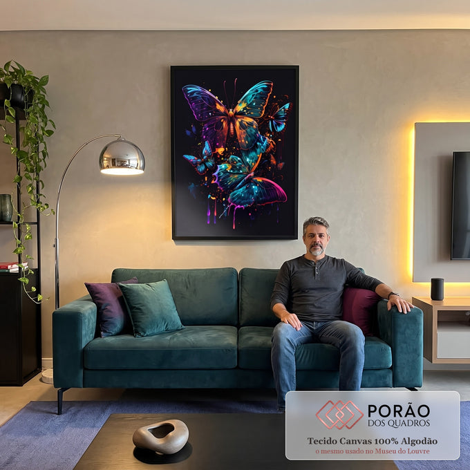 Quadro Decorativo: Borboletas Coloridas, Um Toque de Magia em sala de estar moderna - quadros decorativos para sala