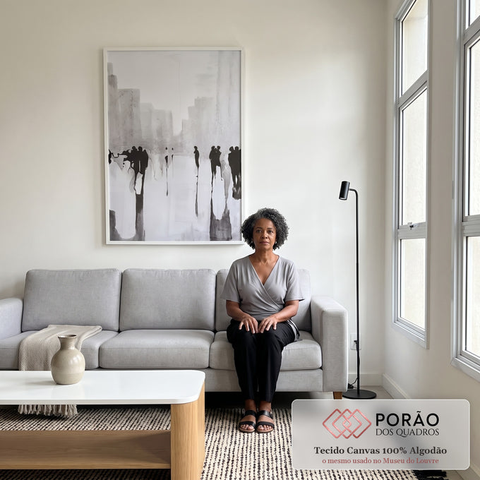 Quadro Decorativo Cidade Vibrante: Essência Urbana em Foco em sala de estar moderna - quadros decorativos para sala