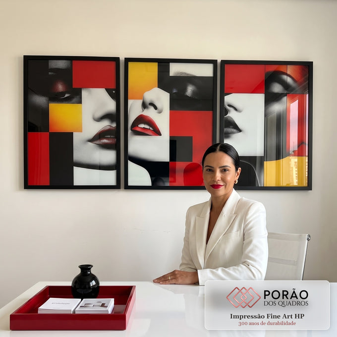 Quadro Decorativo Abstrato Trio Mulheres - Arte e Sofisticação em escritorio moderno - quadros decorativos para sala