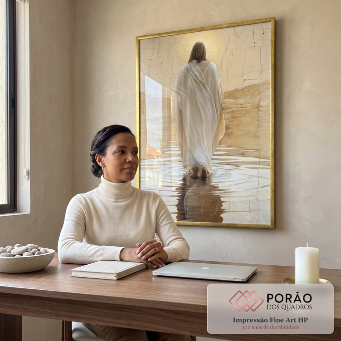 Quadro Decorativo Jesus sobre as Águas Amor e Paz em escritorio moderno - quadros decorativos para sala