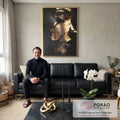 Quadro Decorativo Profundidade da Mulher Gold em sala de estar moderna - quadros decorativos para sala