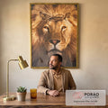 Quadro Decorativo Poder & Fé: Leão e Sombra Cruz Exclusivo em escritorio moderno - quadros decorativos para sala