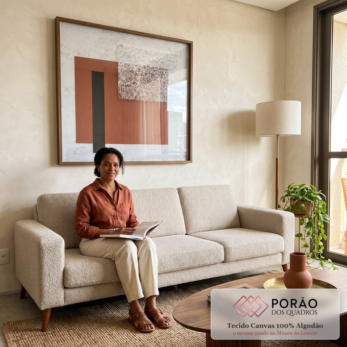 Quadro Decorativo Elegância Abstrata em Tons Serenos em sala de estar moderna - quadros decorativos para sala