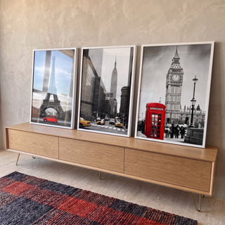 Quadro Decorativo: Paixão por Londres, Paris e Nova Iorque em ambiente decorado - quadros decorativos para sala